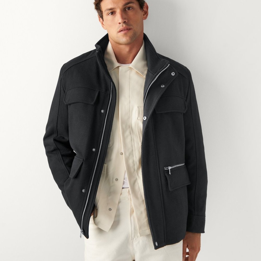 New Cole Haan Men's M65 Wool Blend Field Jacket Coat Peacoat Black Size Small